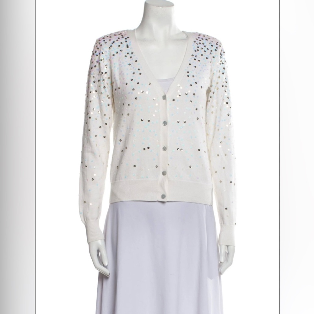 Cinq à Sept White Sequin Cardigan